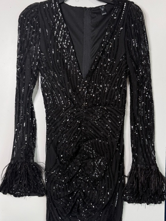 Dresses & Skirts - Beaded Black Sequin Dress with Feather Cuffs